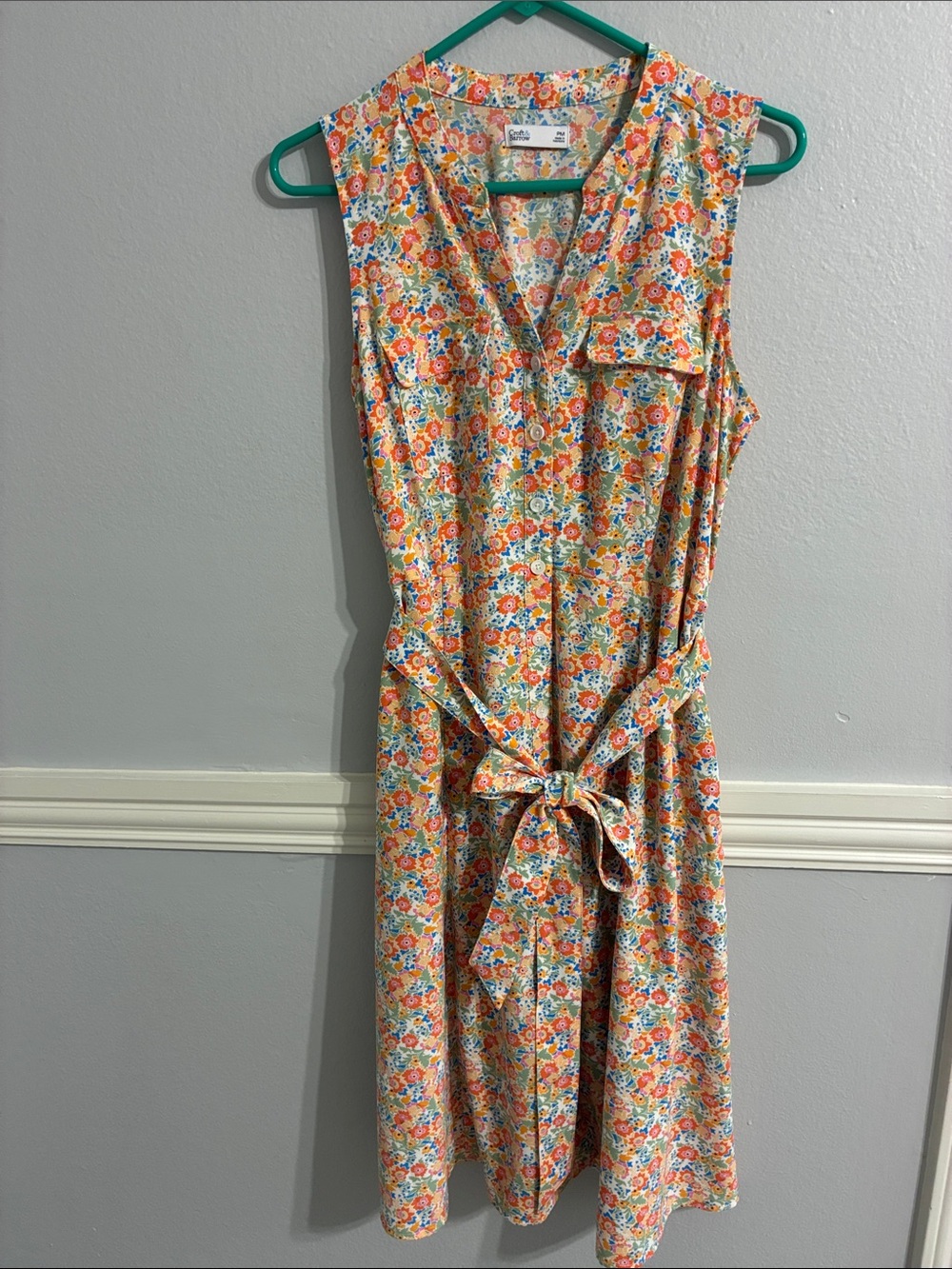 Croft & Barrow Petite Floral Shirt Dress PM, 50s House Dress Vibe with Pockets